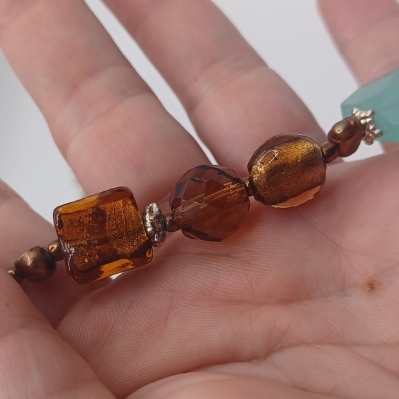 Venetian Beads, Brown Glass Beads, and Turquoise Colored Glass Necklace - Picture 7 of 7